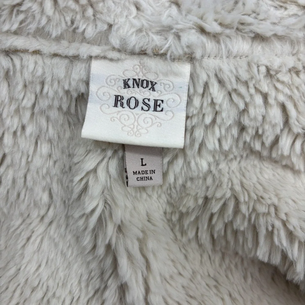 Knox Rose Faux Shearling Vest Womens Large Cream White Open Front Waterfall Cozy